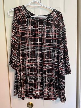 erin london Black Top with Pink and Coral Stripes